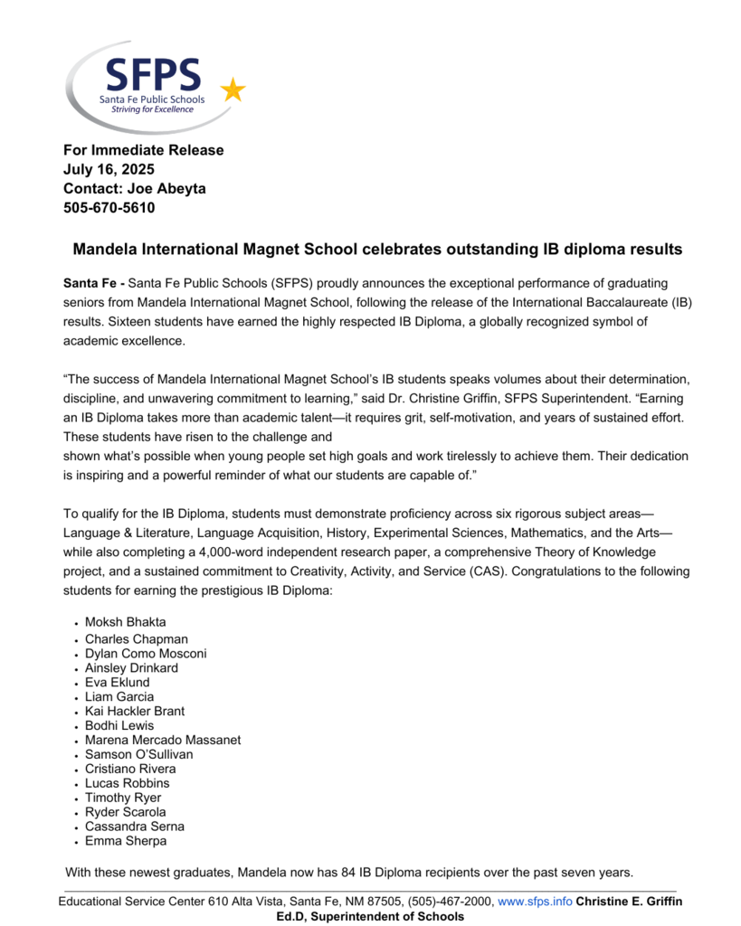 mandela press release