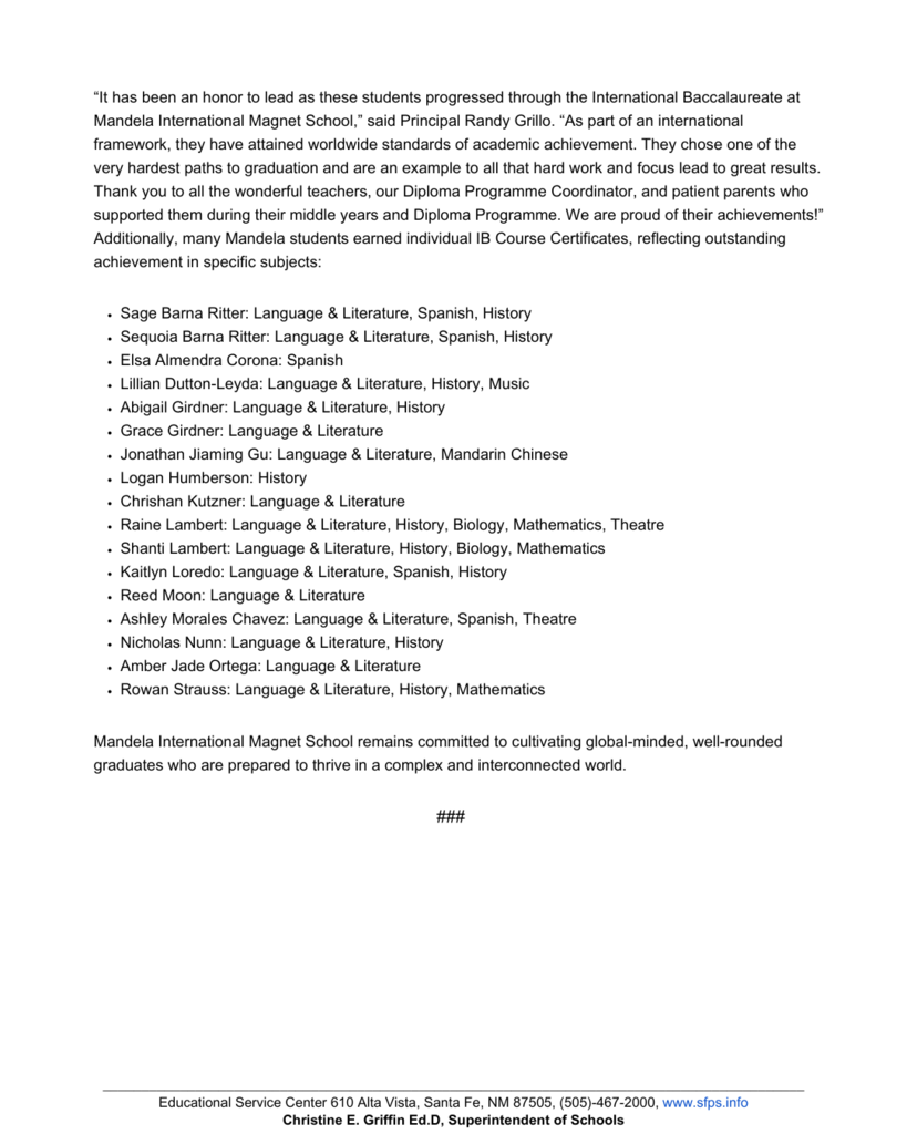 mandela press release