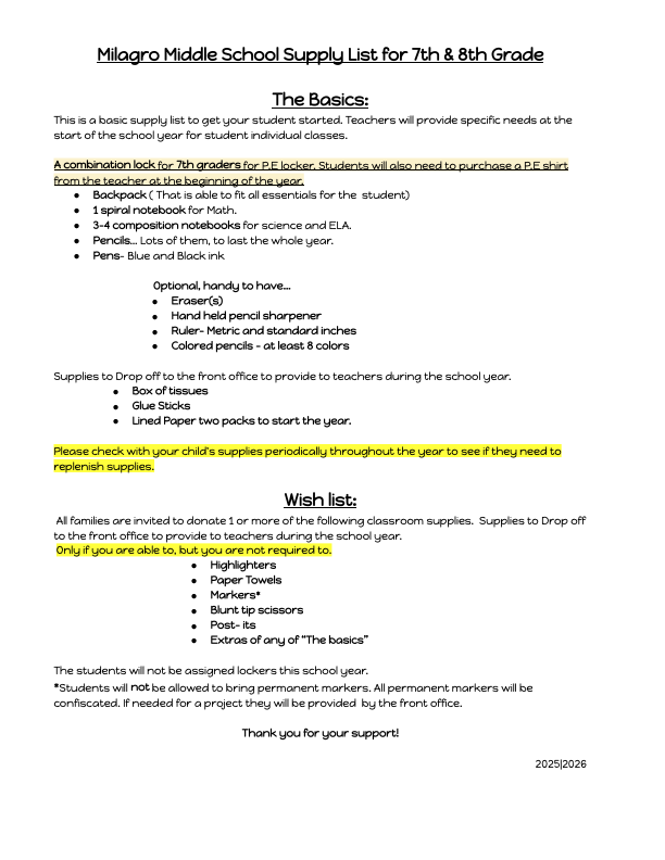 Supply list english