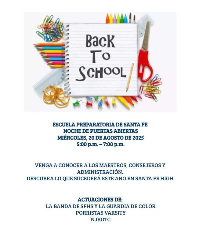 Open House flyer for SFHS in spanish