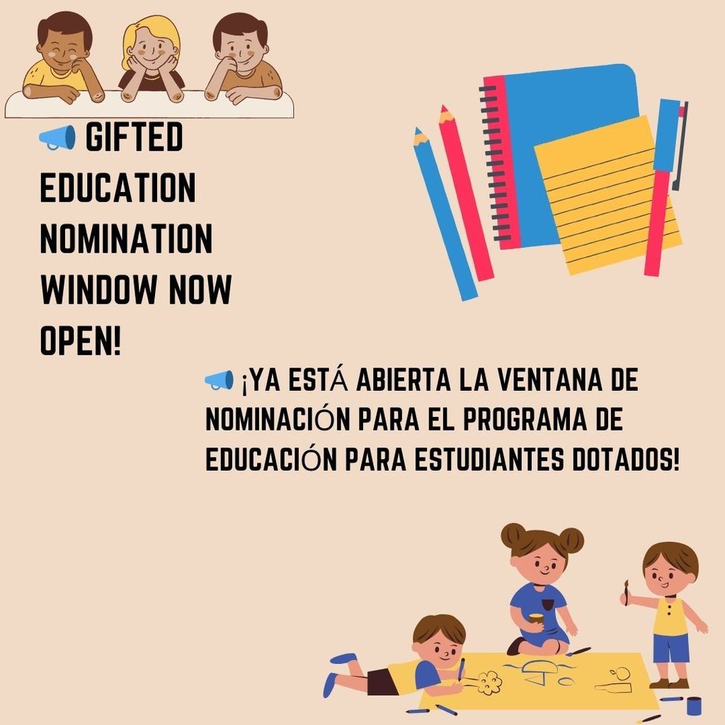 📣 Gifted Education Nomination Window Now Open!/📣 ¡Ya está abierta la ventana de nominación