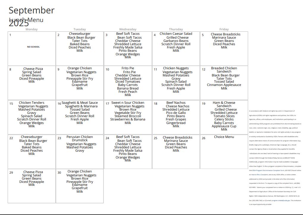 lunch menu