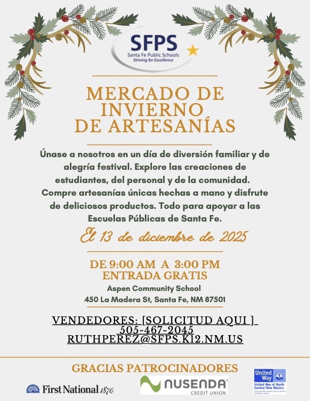 Mercado de Invierno de Artesanias. Diciembre 13 at 9am -3pm. Aspen Community School.