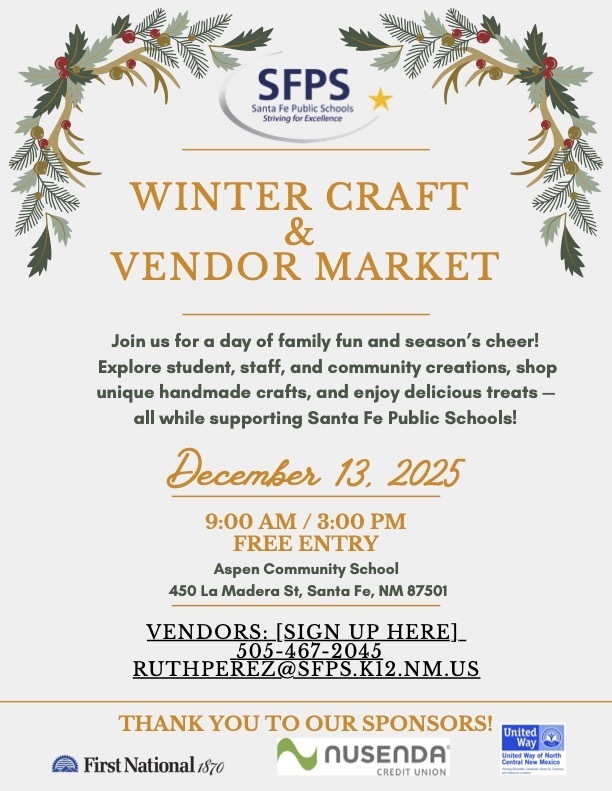 Winter Craft and Vendor Market, Dec. 13 at 9am -3pm. Aspen Community School.