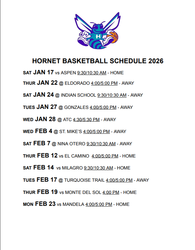 English: 🏀📅 Attached, please see this school year’s basketball game schedule. We look forward to your support throughout the season!  Español: 🏀📅 Adjunto, favor de ver el calendario de los juegos de baloncesto de este año escolar. ¡Esperamos contar con su apoyo durante toda la temporada!