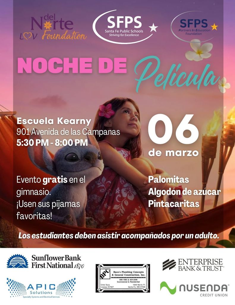 Noche de película, escuela Kearny, 6 de marzo a las 5:30pm - 8pm