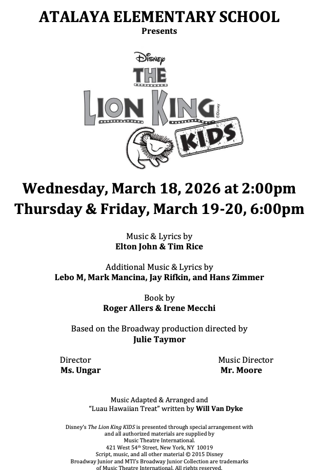 Lion King KIDS March 19-20 6pm