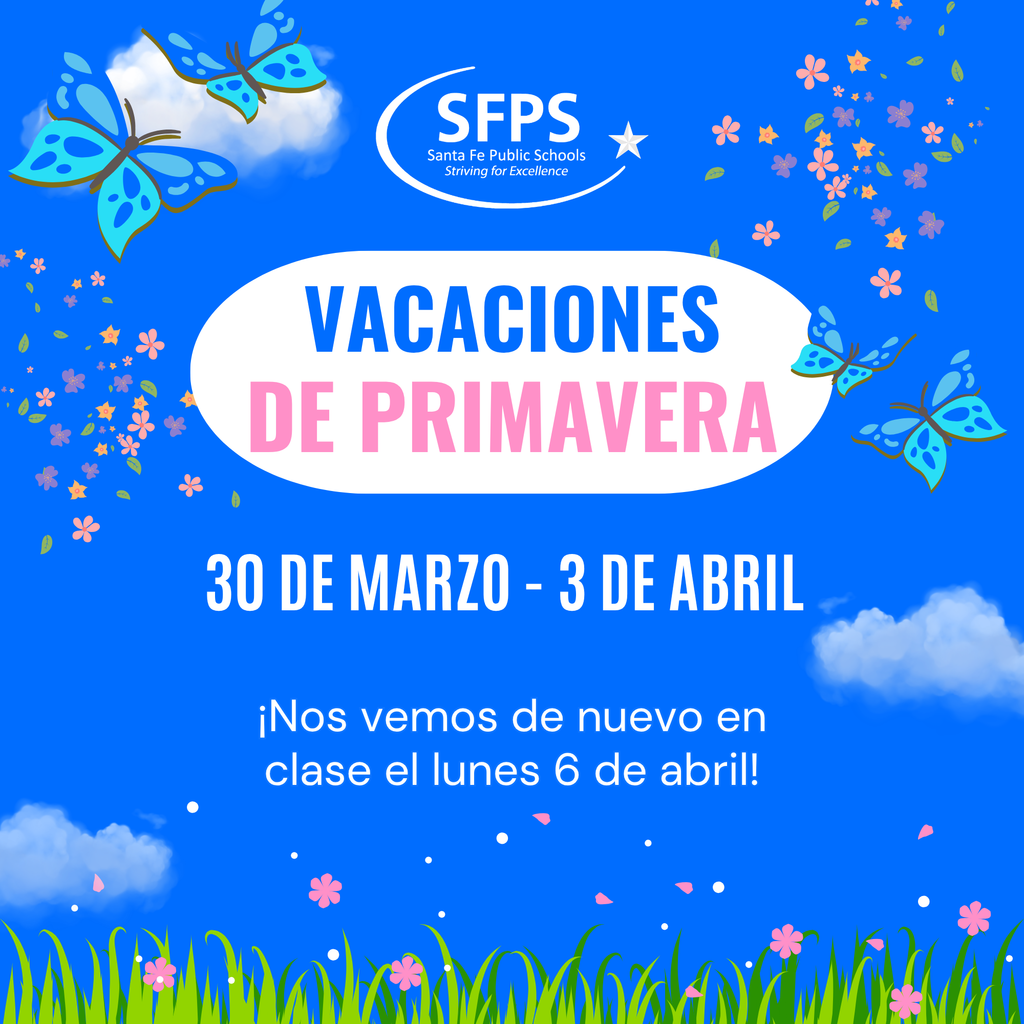 Vacciones de Primavera 30 de marzo - 3 de abril. Nos vemos de nuevo en clase el lunes 6 de abril.