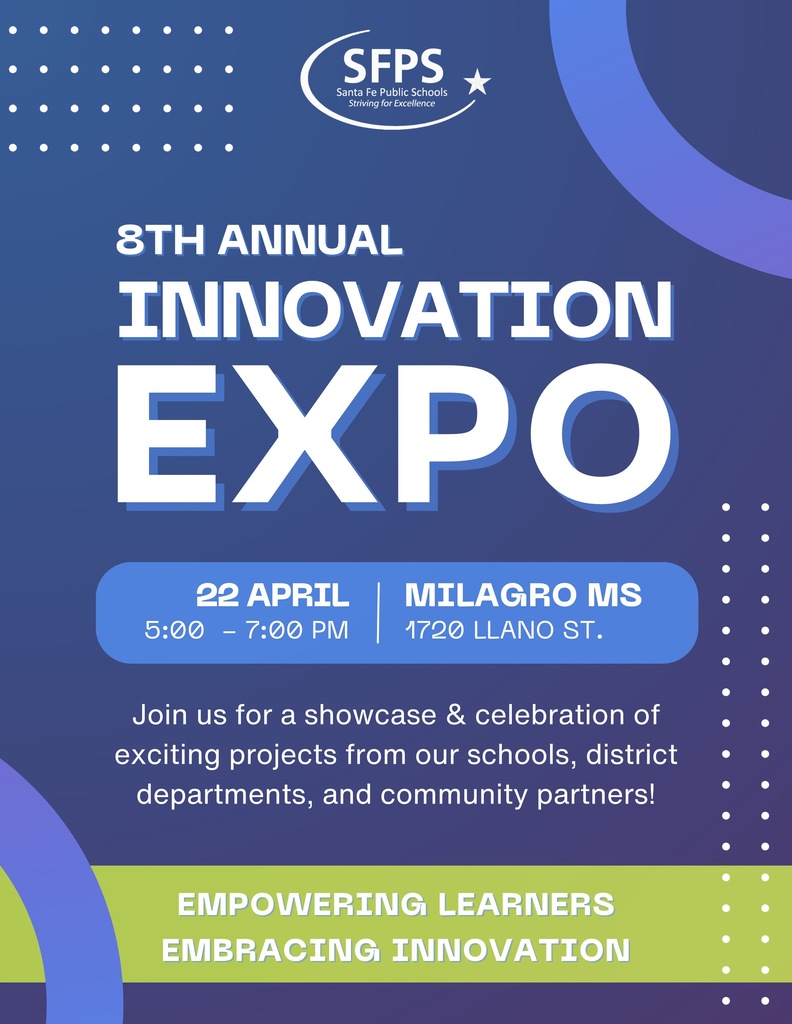 An invitation to the 8th Annual Innovation Expo, held on April 22 from 5:00-7:00 PM at Milagro MS.