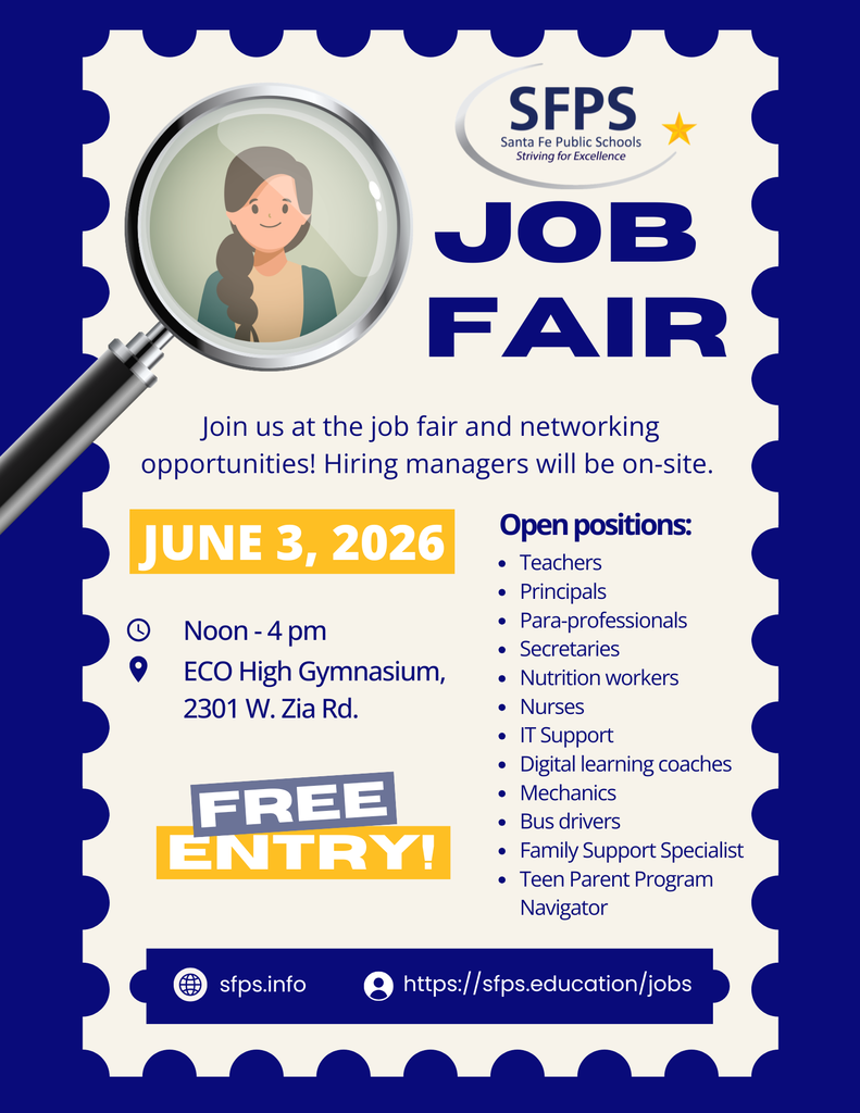 A flyer with blue background advertises a job fair on June 3, 2026, from noon to 4 pm. Various job openings are listed.
