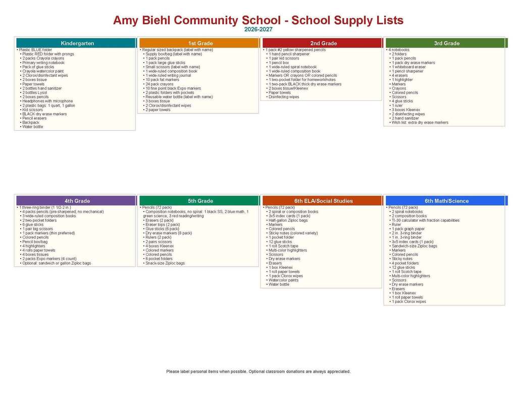 school supply list