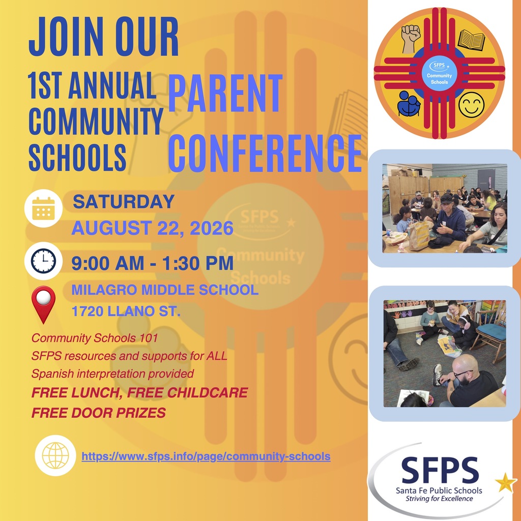 Poster for a parent community schools conference. The poster lists the date, time, and location of the conference.