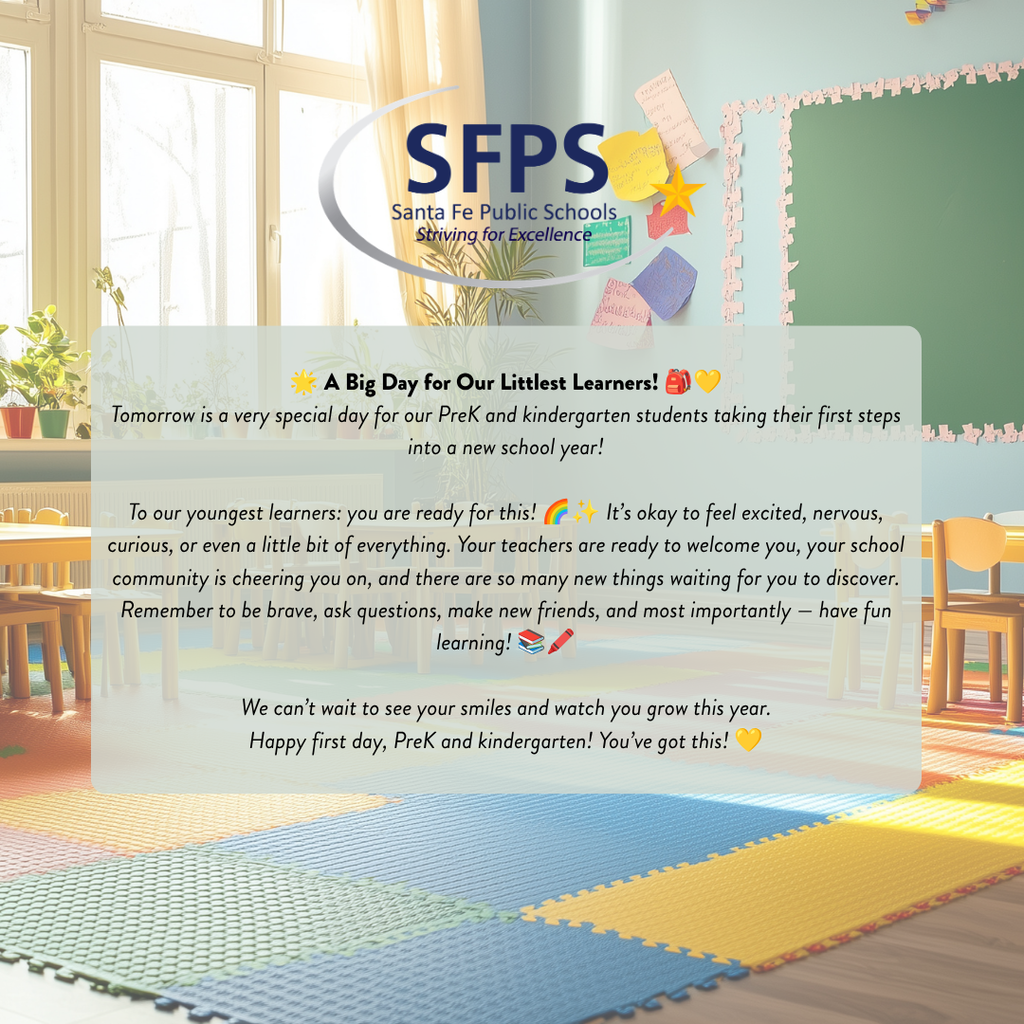 Bright classroom with a motivational message overlaying the image. Colorful mats cover the floor, and chairs are arranged in rows.