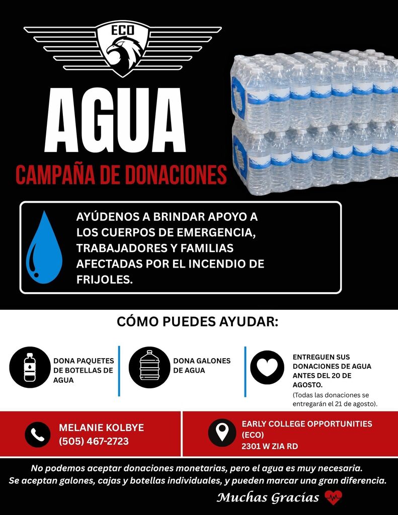 Donation poster for water bottles and gallons. It states, "How can you help?" Options include donating water bottles or gallons.