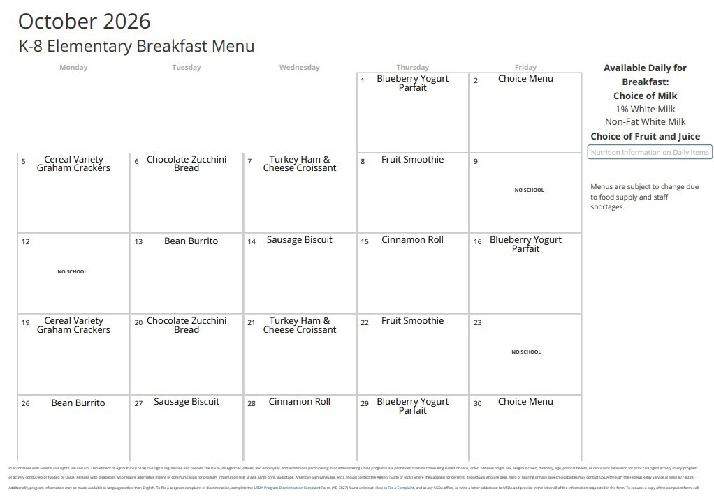 breakfast menu