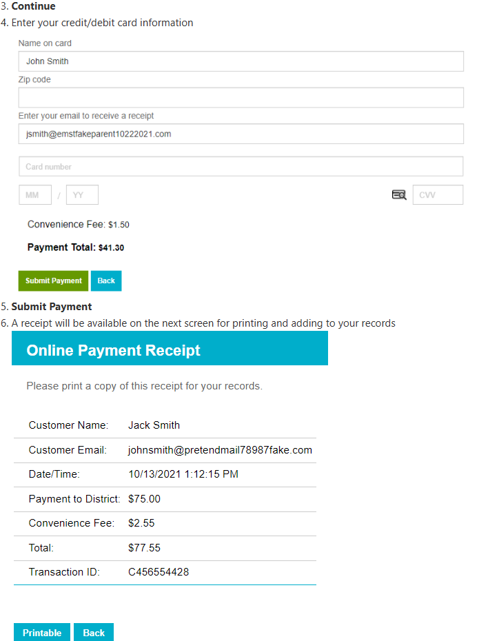 Online payment directions