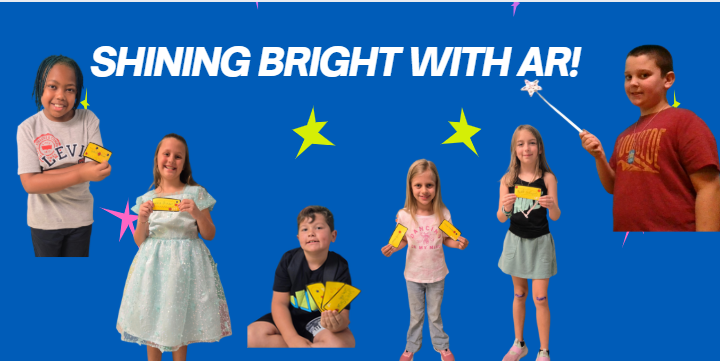 Shine Bright With AR Banner with pictures of boys and girls holding their AR tickets.