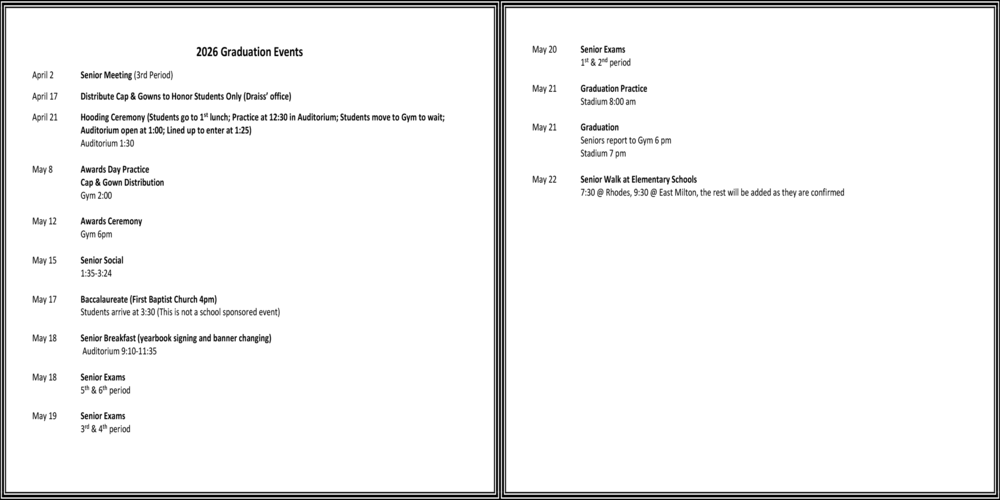 2026 Graduation Events