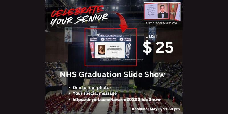 image of a graduation ceremony behind white text