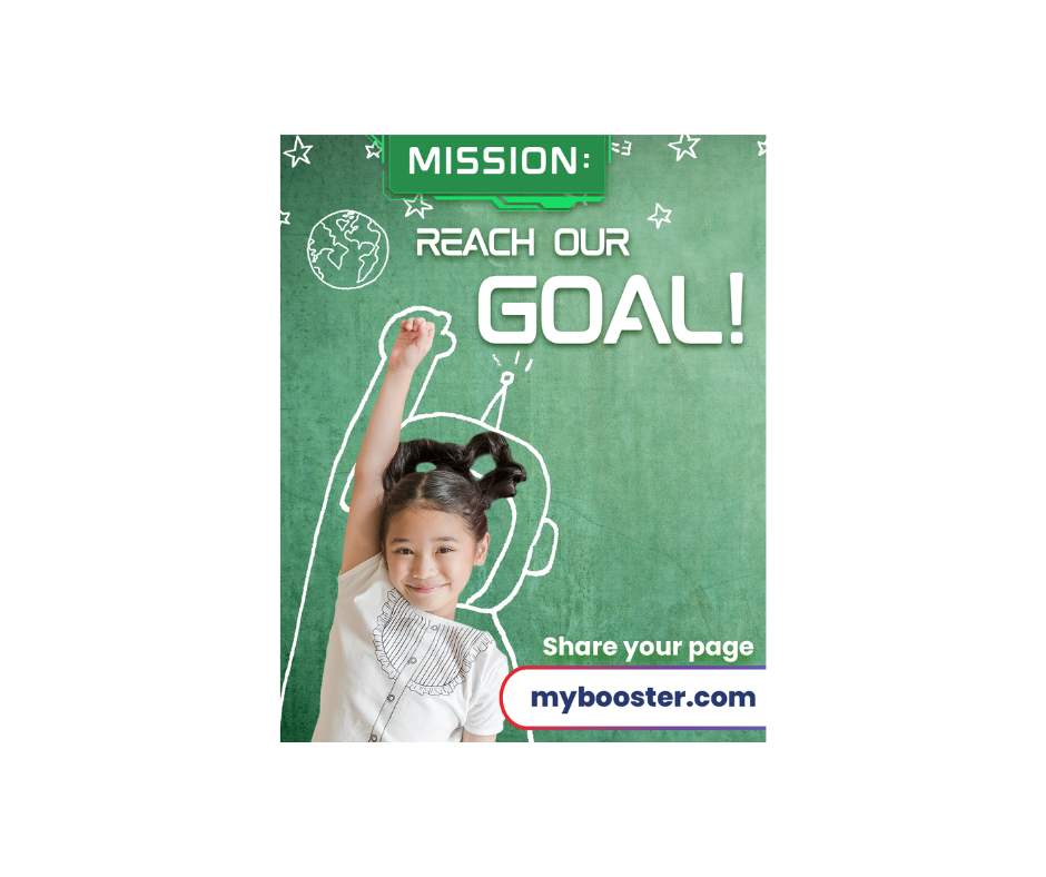 Mission Reach Our Goal written on a poster of a little girl holding her fist up in victory.