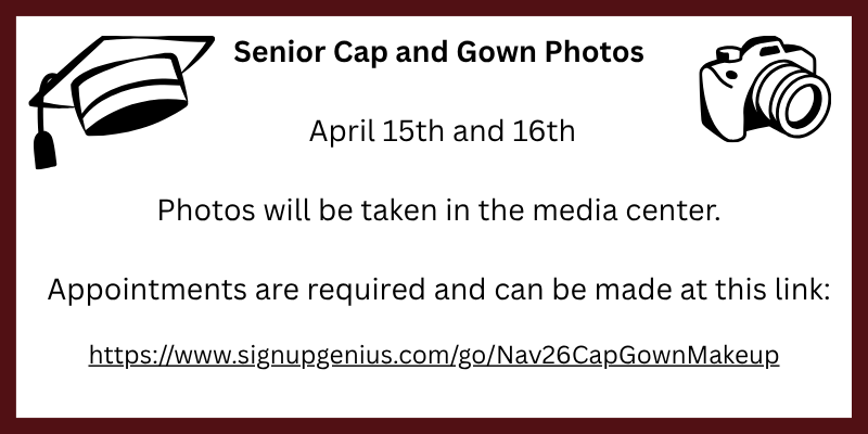 Black text on white background with a grad cap and camera graphics