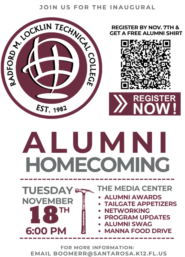 Alumni Homecoming Invitation Graphic - Tuesday November 18th - 6:00 PM - Media Center- Register here: https://forms.office.com/r/C4NcPuBpNQ