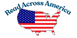 Read Across America written over a red, white, and blue United States of America Outline