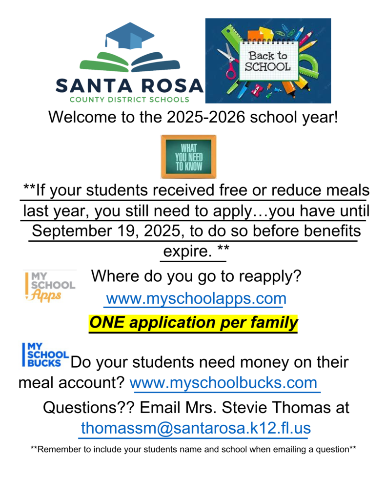 Free/ Reduced Meal Applications for the 2025-2026 SY
