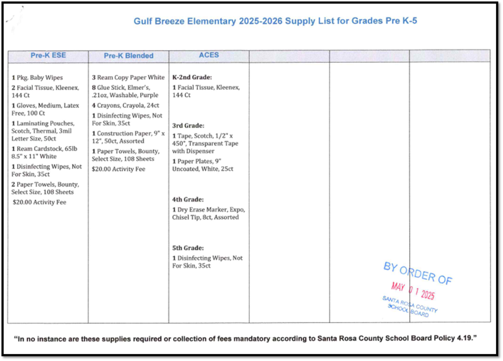 GBE 25-26 School Supply List