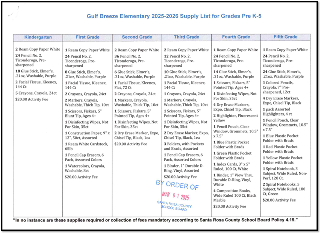 GBE 25-26 School Supply List