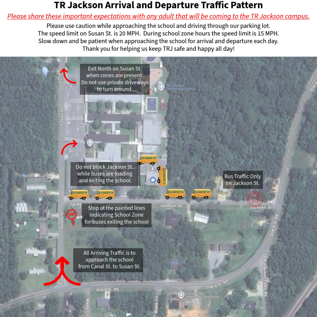 picture of map showing the arrival and departure route for TR Jackson Pre-K center