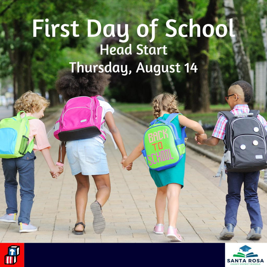 Picture of students walking to school.  All Head Start students start school on Thursday, August 14