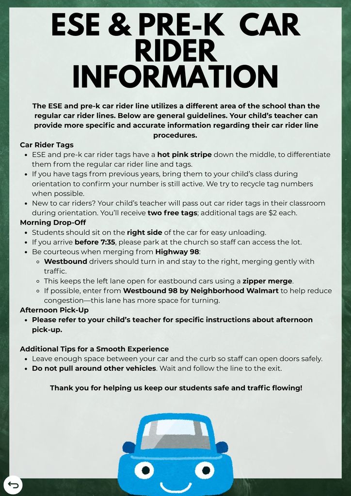 pre-k car info