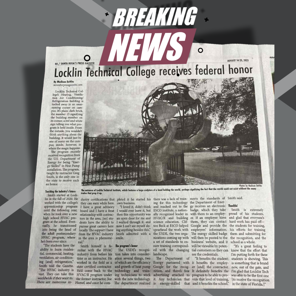 Santa Rosa Press Gazette Article Photo- Locklin Technical College receives federal honor