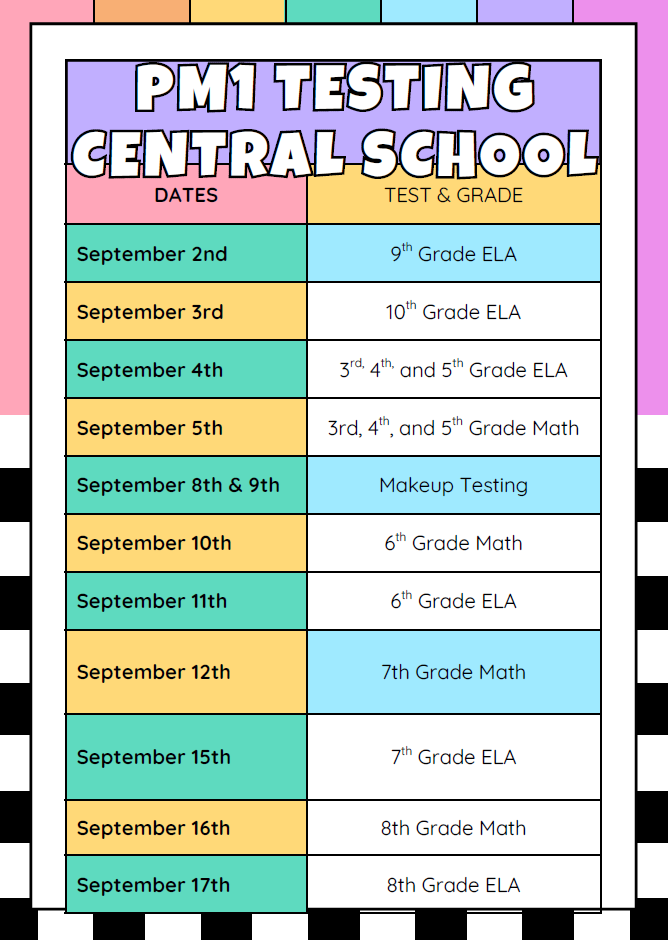 PM1 Testing Calendar
