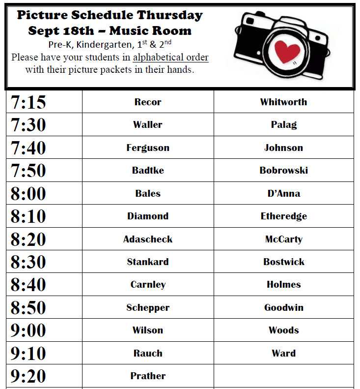 Picture Schedule Pk-2nd