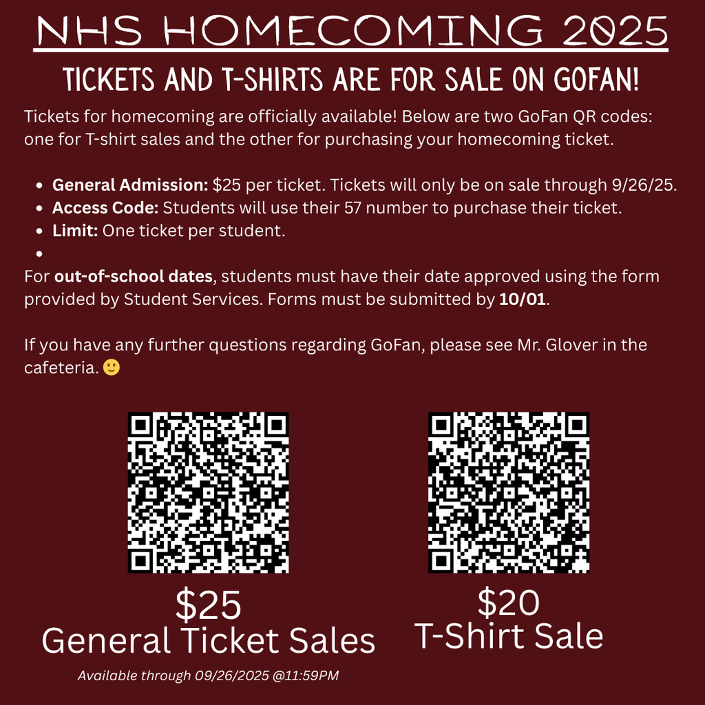 Homecoming General Tickets and T-Shirt Ordering info.
