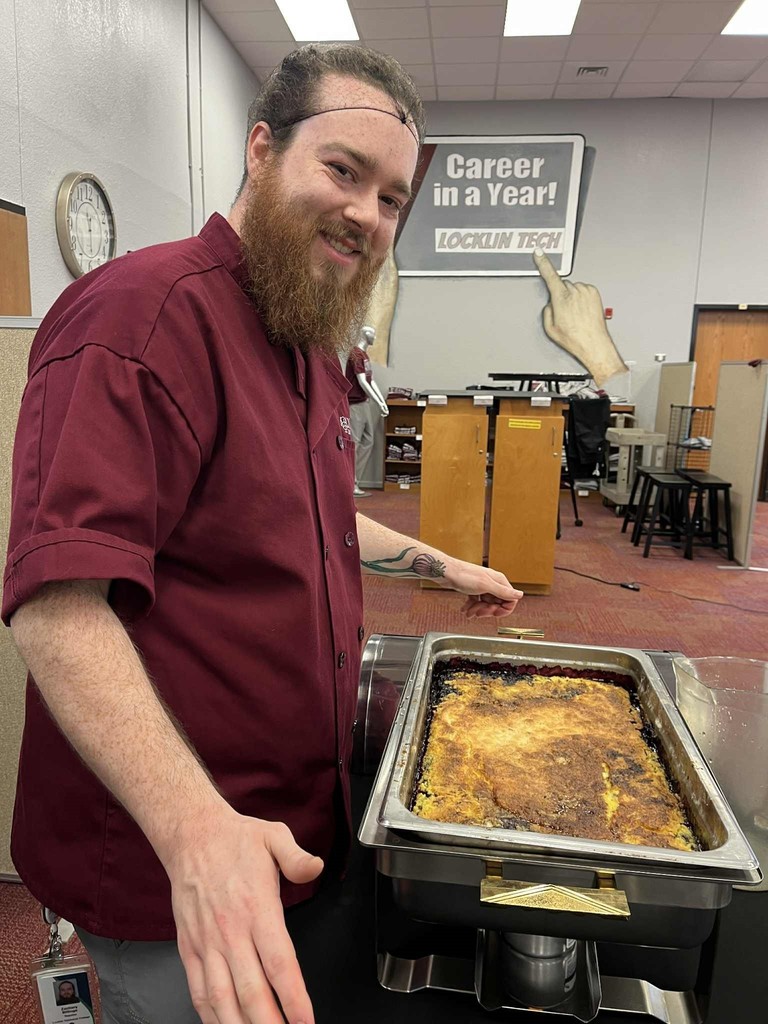 Culinary Instructor preparing cobbler
