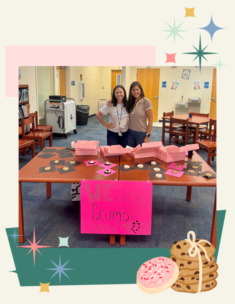 amanda hall and brittany smith with cookies for teachers. 