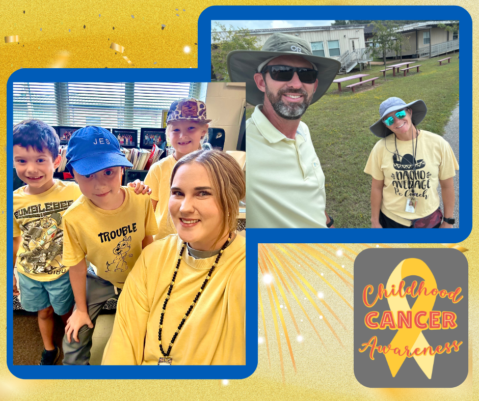students and staff wearing gold
