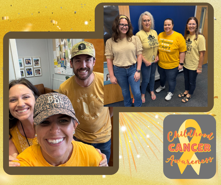 students and staff wearing gold