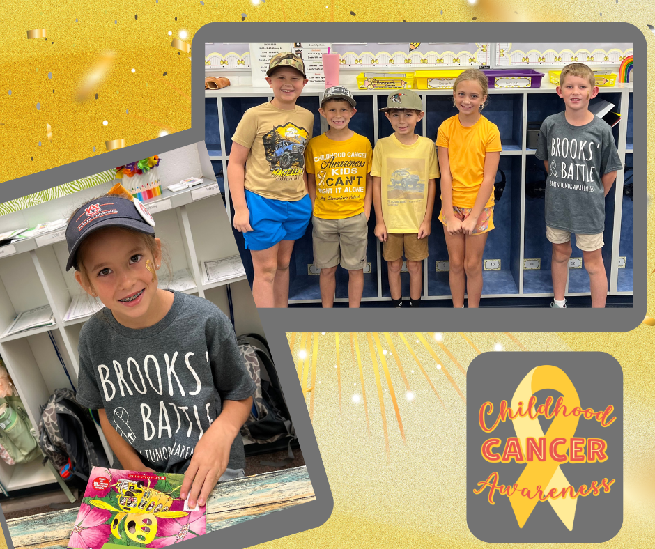 students and staff wearing gold