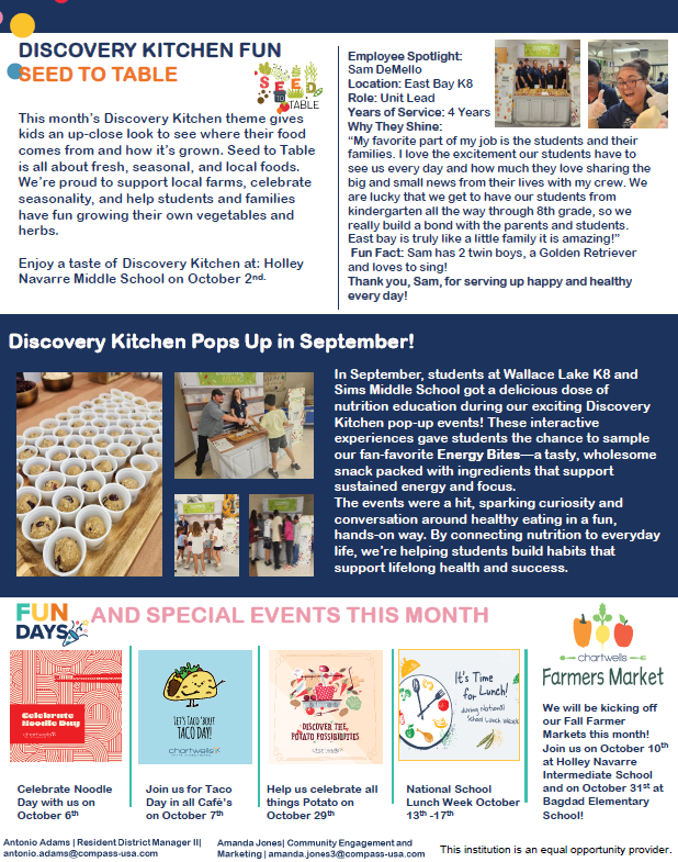 Chartwells Food Service Newsletter Oct. 