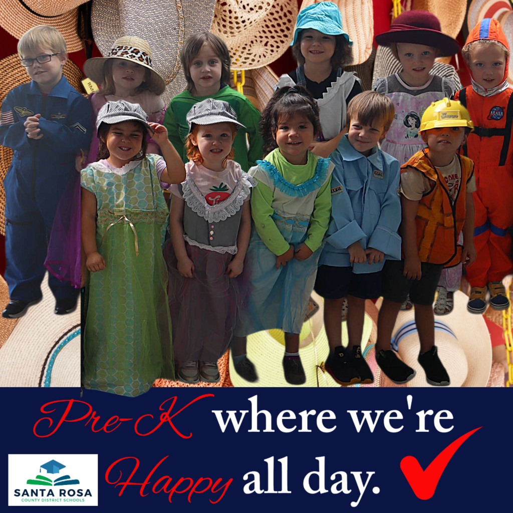 picture of students from miss pace's class wearing various costumes with hats