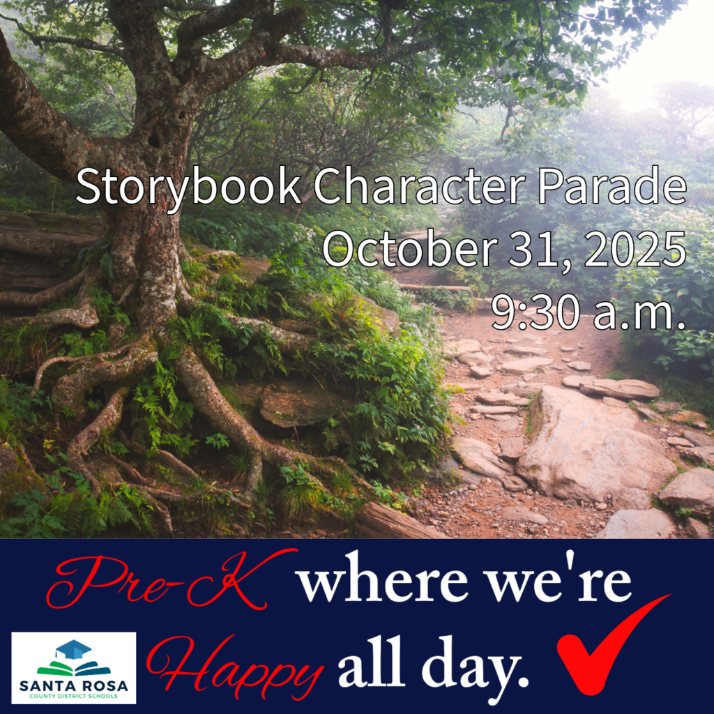 Storybook Character Parade October 31 at 9:30 a.m.  pre k where we're happy all day.