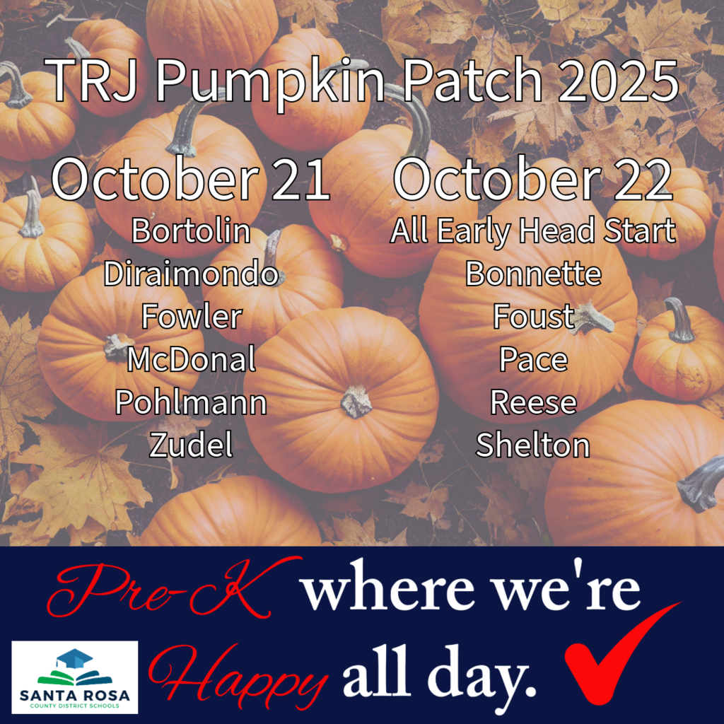 TRJ Pumpkin Patch 2025 October 21 classes bortolin diraimondo fowler mcdonal pohlmann mcdonal reese zudel.  October 22 classes all early head start bonnette foust pace reese shelton