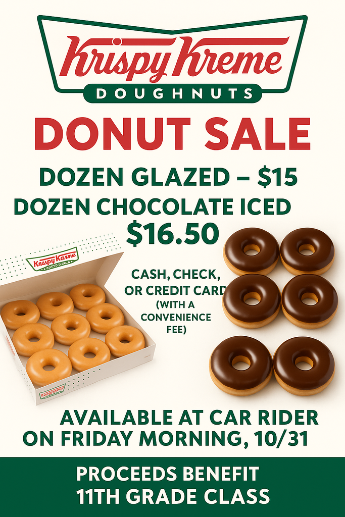 Krispy Kreme Doughnut Sale at Car Rider Friday morning, 10/31