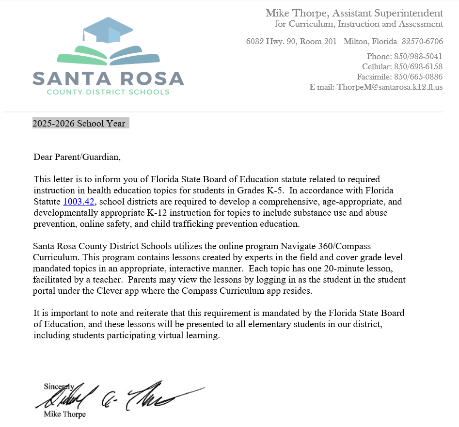 Letter from Mike Thorpe