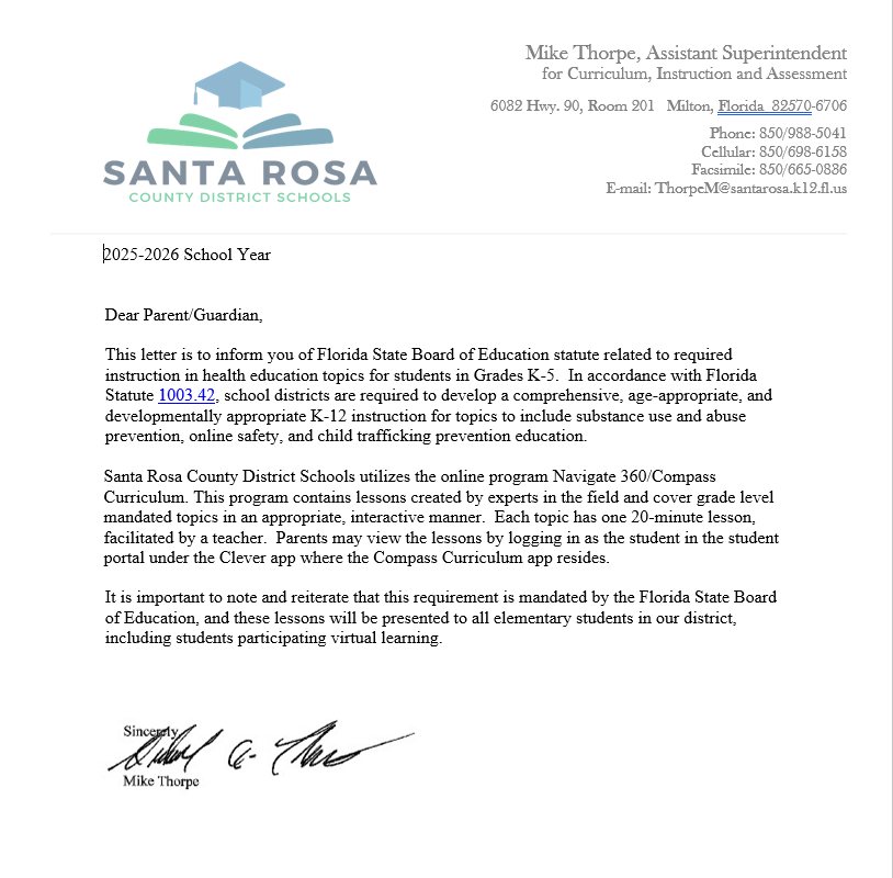 Compass Learning Letter