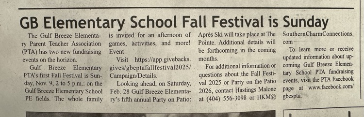 Fall Festival Sunday 11/9 2-5 at GBE!